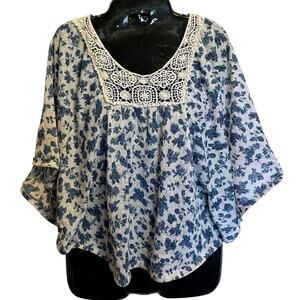 Vintage Wet Seal Floral Crochet Boho Top XS Cottagecore Fairycore Y2K Dolman